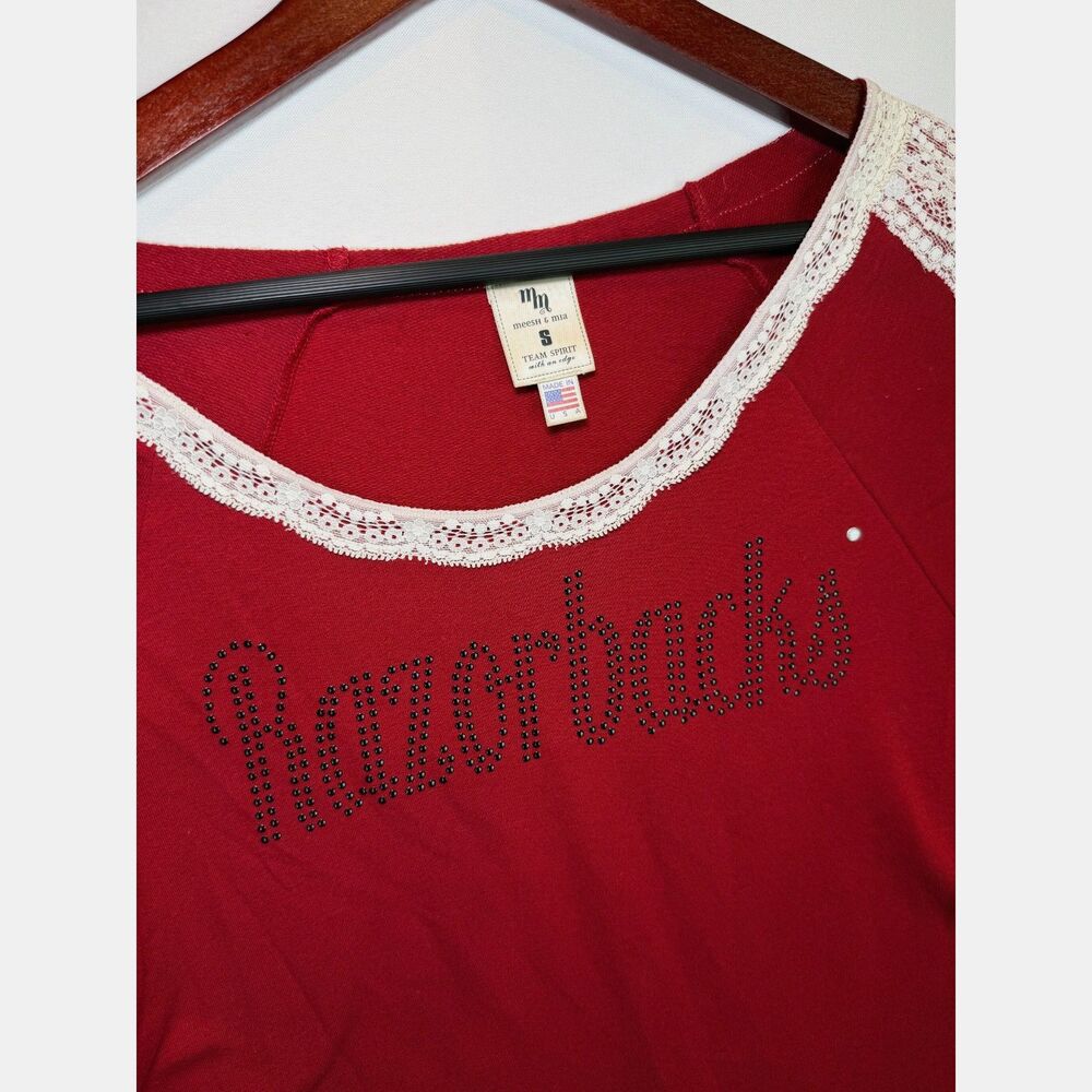 Meesh & Mia Arkansas Razorbacks Rhinestone Lace Long Sleeve Tunic/Mini Dress